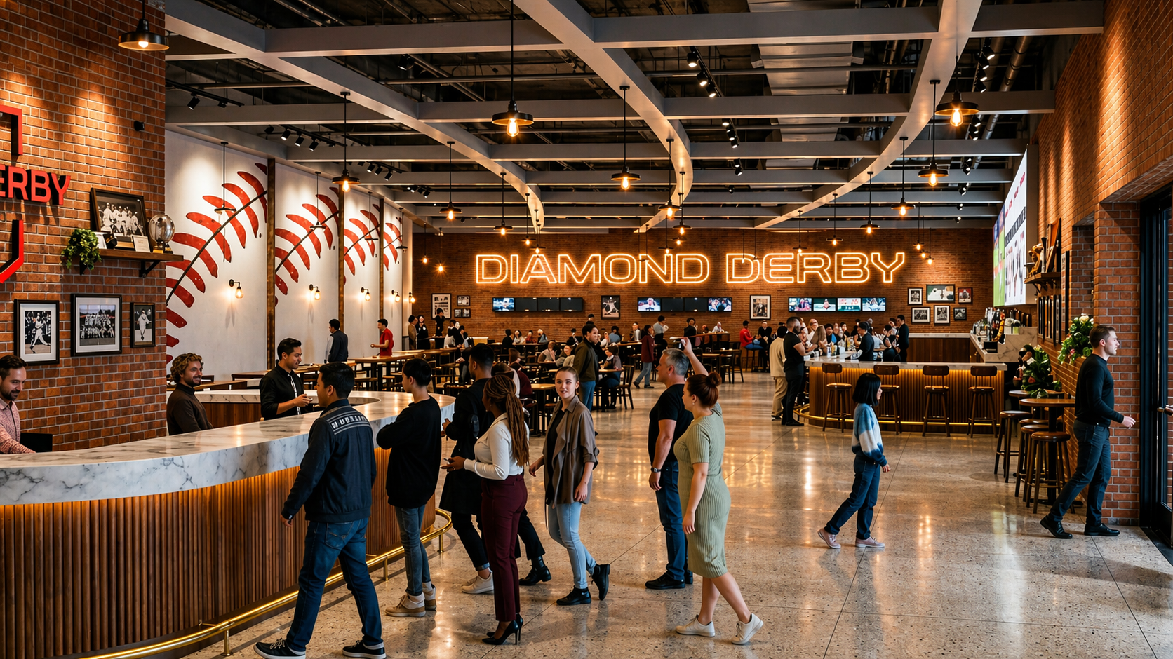 Diamond Derby concourse interior with the neon marquee