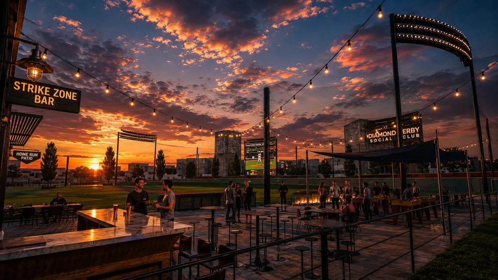 Strike Zone Bar outdoor patio at sunset